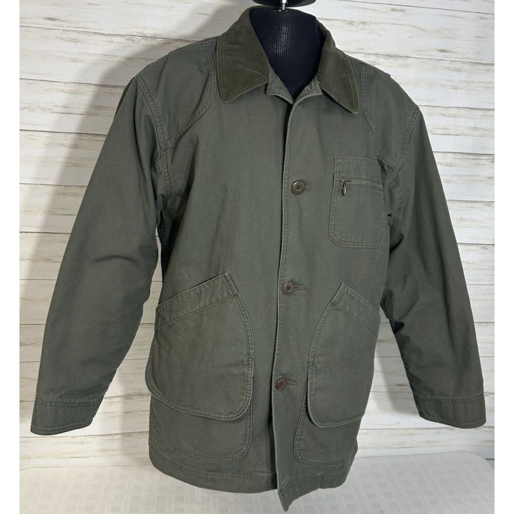 Vtg L.L Bean Original Field Coat Barn Jacket Green WOOL Flannel Lined MEDIUM Men